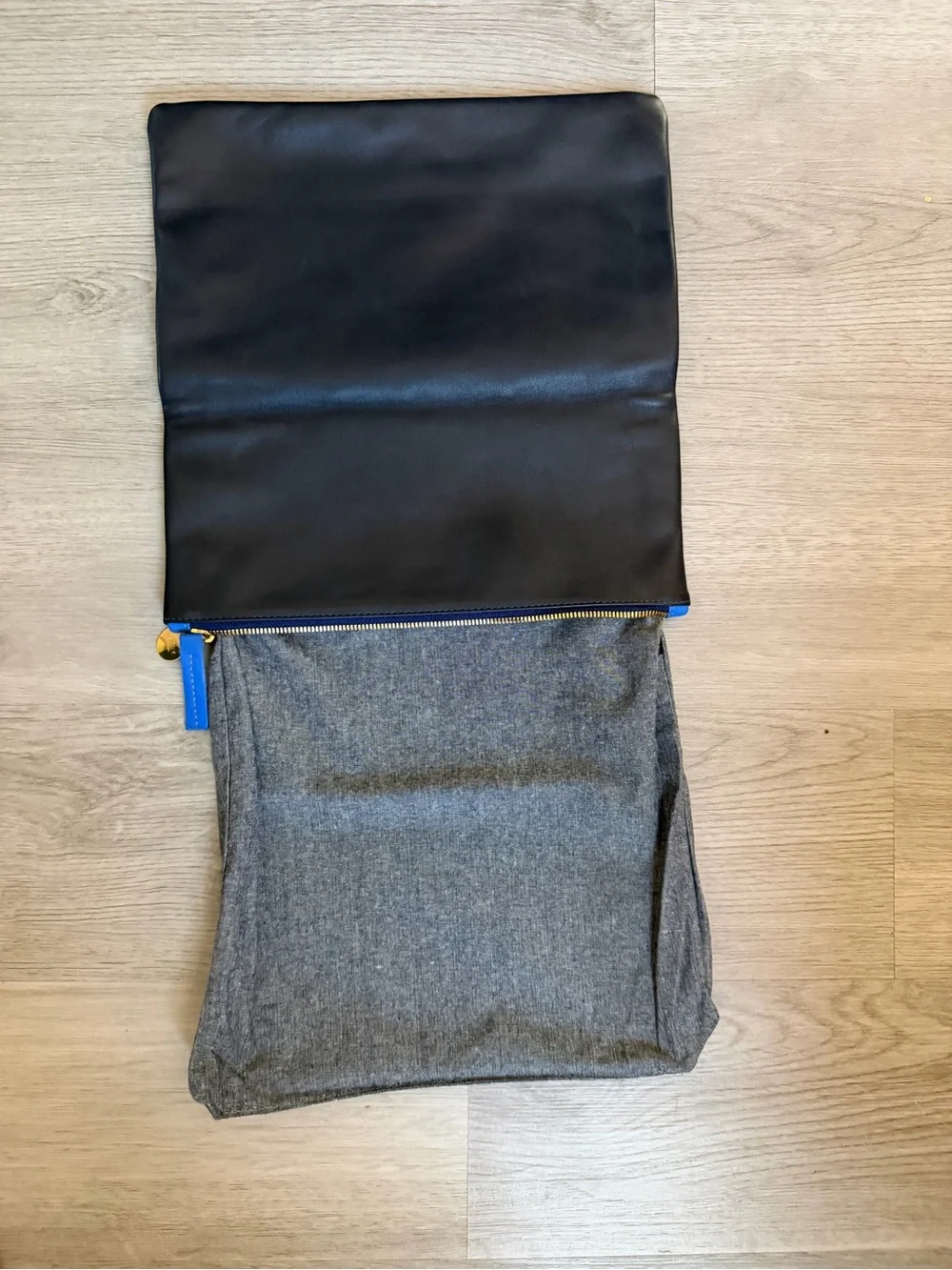 Clare V. Supreme Colorblock Foldover Leather Clutch - Navy & Cobalt Blue